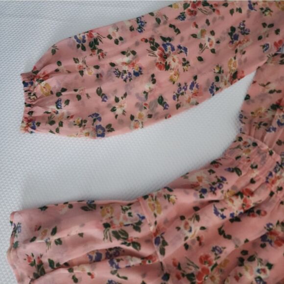 Loveshackfancy Kimbra Ruffle Floral Sunset Pink Silk Mini pop over dress - Picture 13 of 16